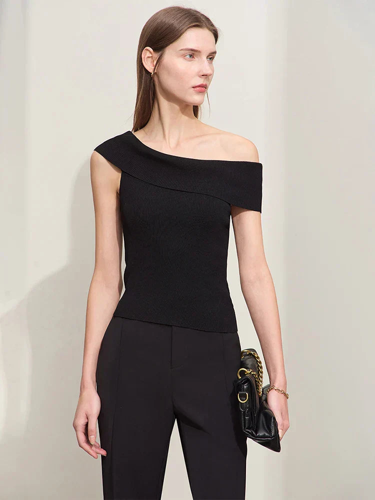 Leonilda | Off-Shoulder Top in Fijn Geribd Breisel