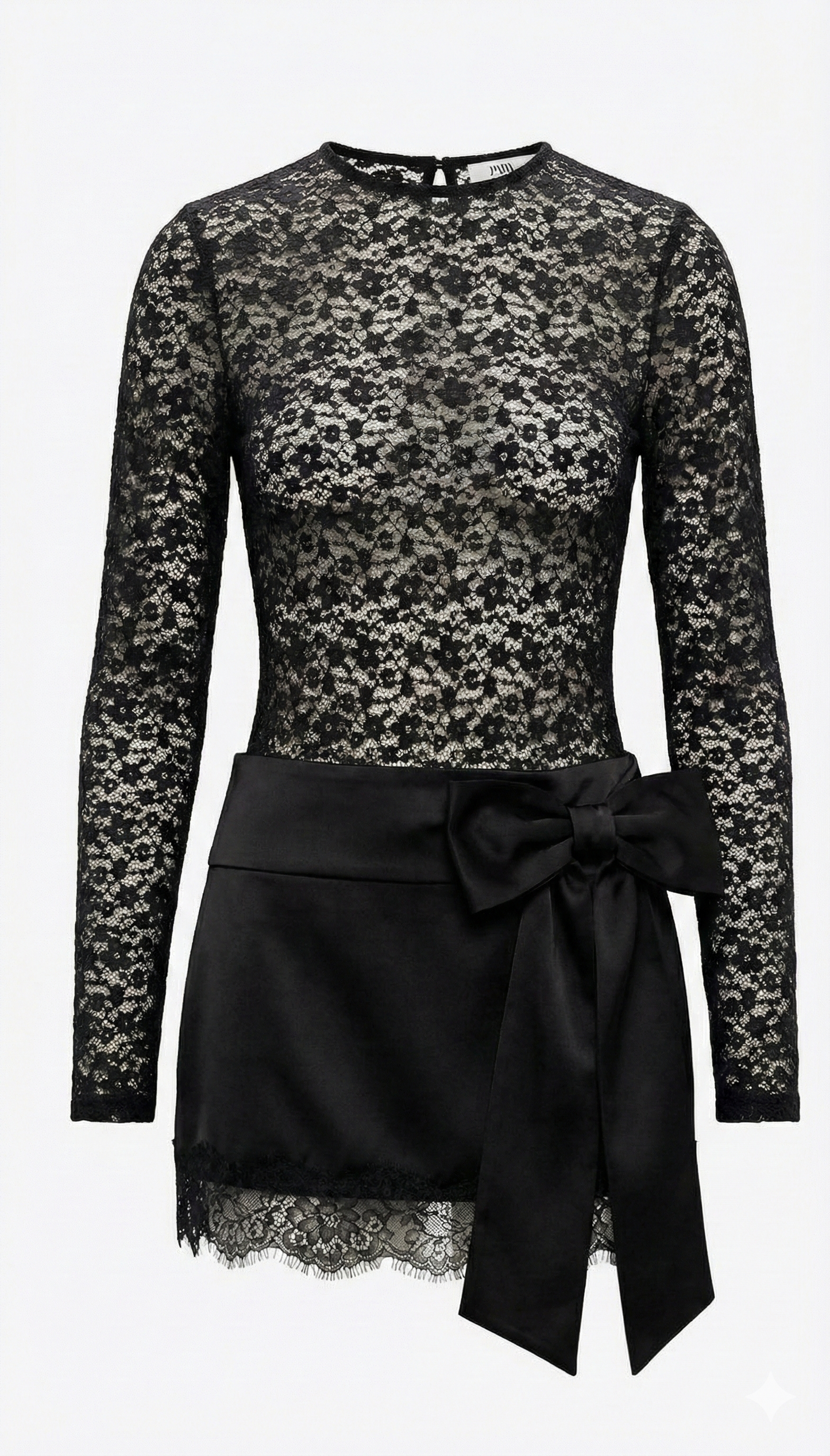 Kanten mini jurk met lange mouwen en strikdetail