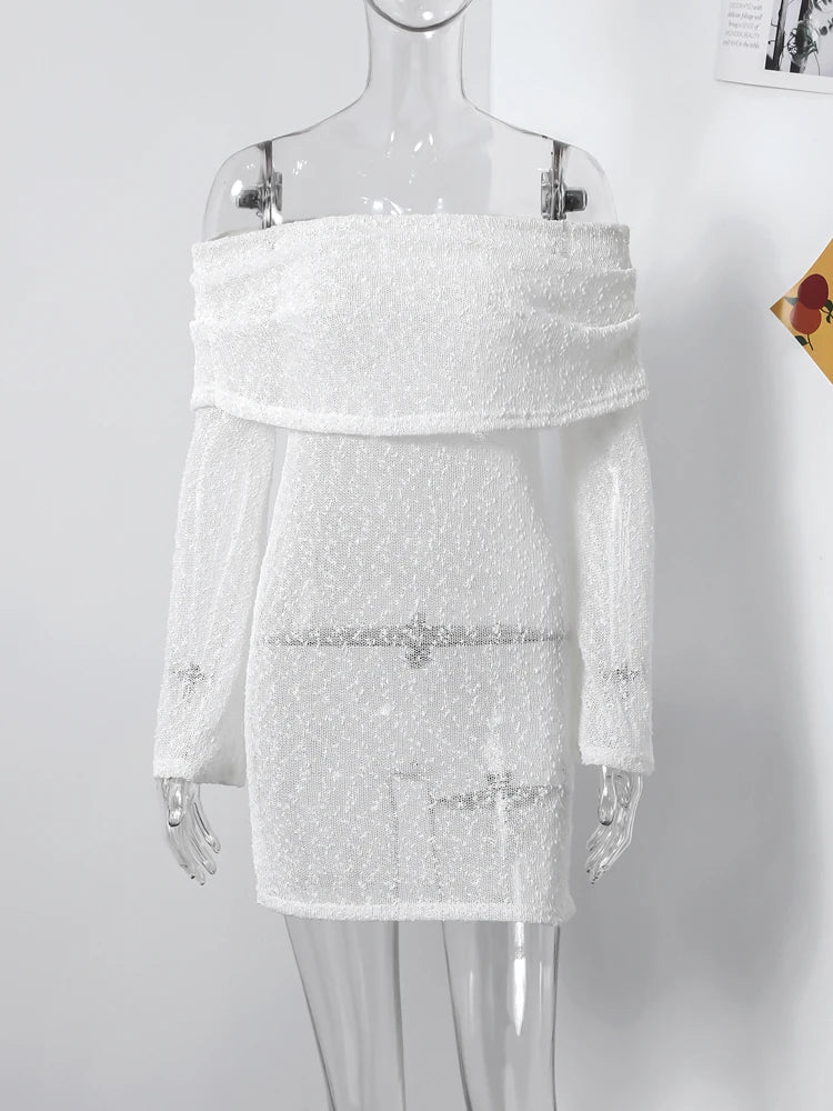 Theressa | Off-Shoulder Mini-Jurk met Verleidelijke Textuur