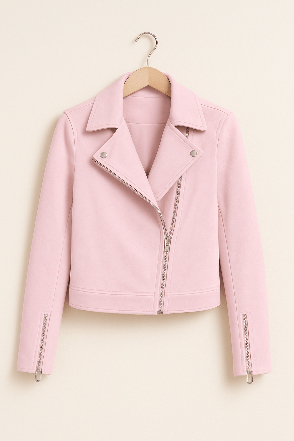 Dames Trendy Stijlvolle Suede Bikerjack met Rits en Kraag