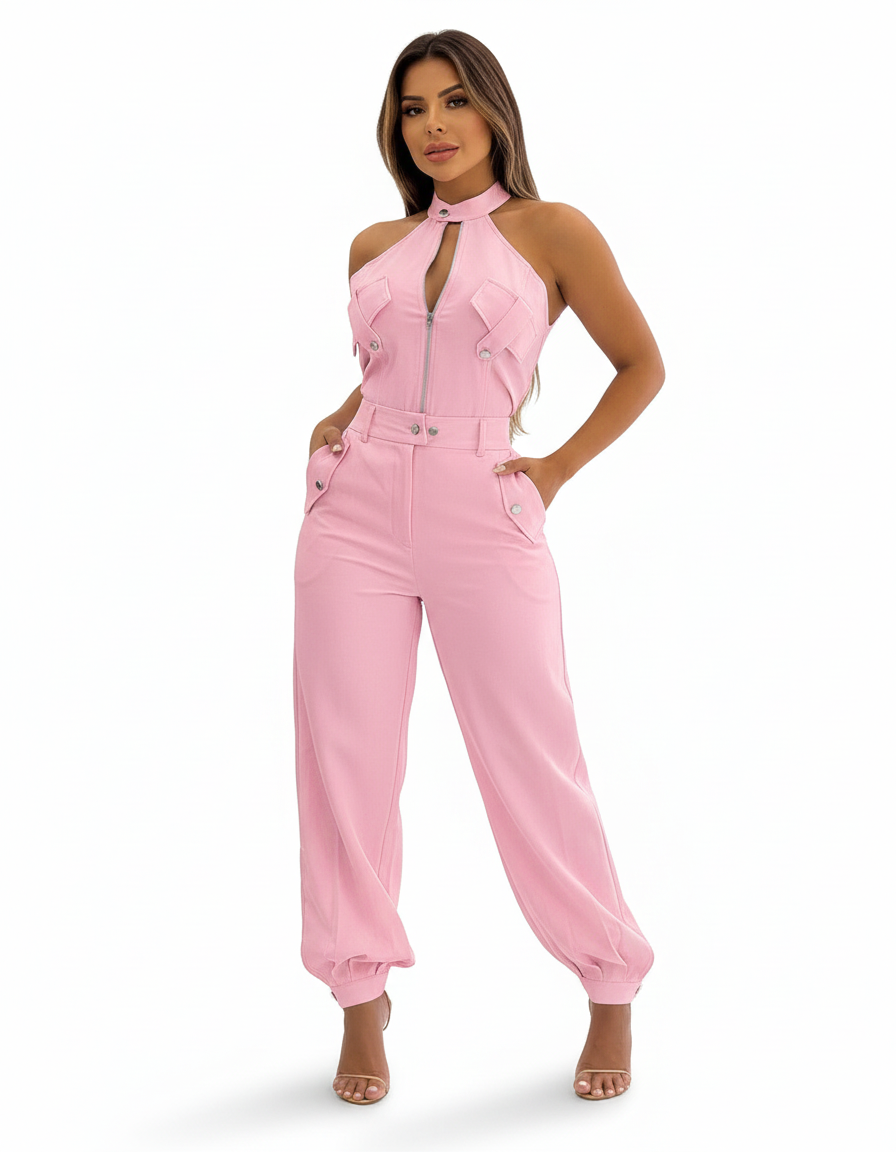 2-delig Setje | Mouwloze Top met Hoge Hals & Cargo Zakjes