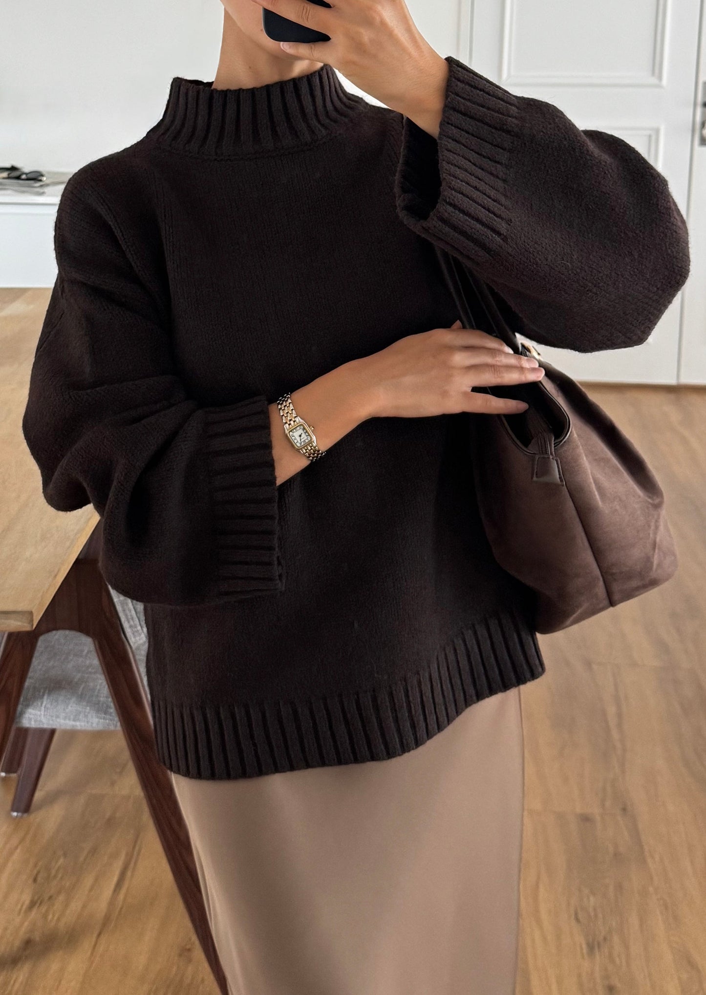 High neck knit sweater