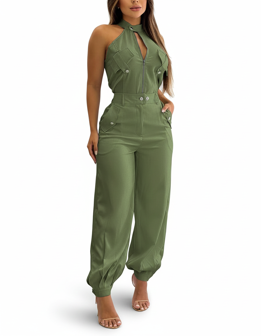 2-delig Setje | Mouwloze Top met Hoge Hals & Cargo Zakjes