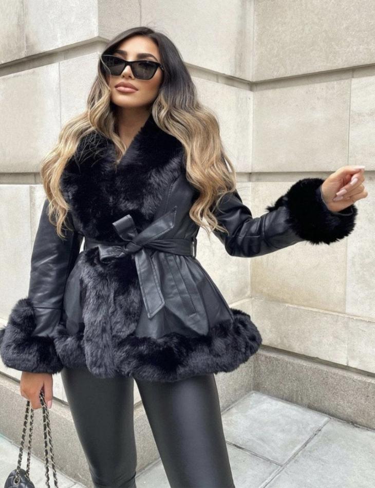 Luxe Warme Dames Winterjas met Bontkraag en Ceintuur