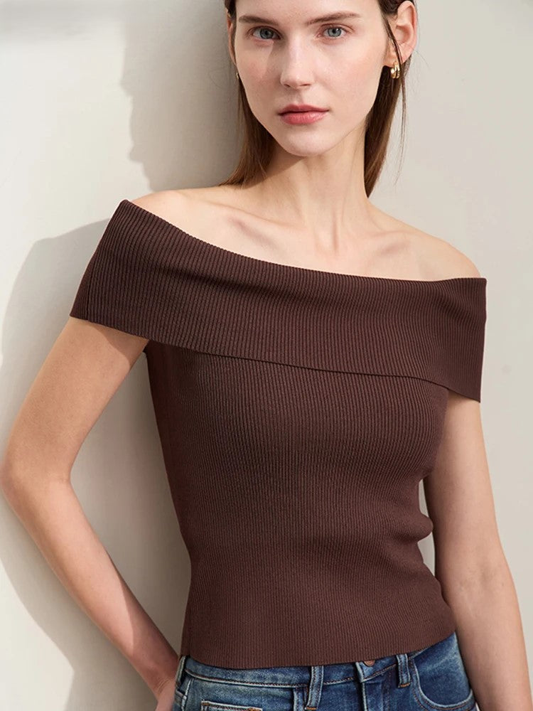 Leonilda | Off-Shoulder Top in Fijn Geribd Breisel