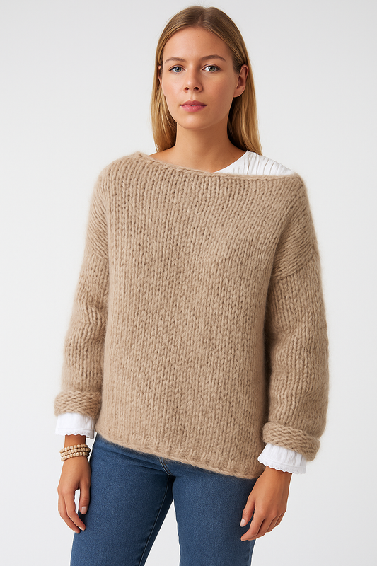 Oversized Dames Gebreide Trui Met Ronde Hals En Lange Mouwen