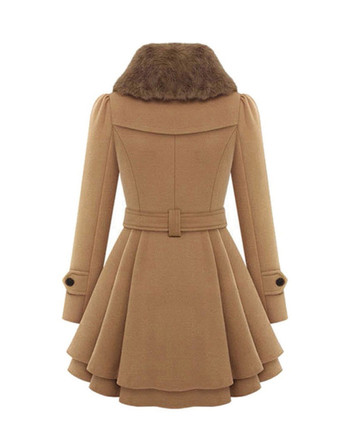 Dames Chique Winterse Wollen Winterjas met Bontkraag en Ceintuur