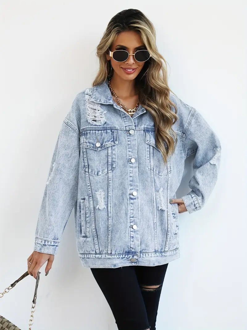 Denim oversized vrouwen jas met licht gewassen effect