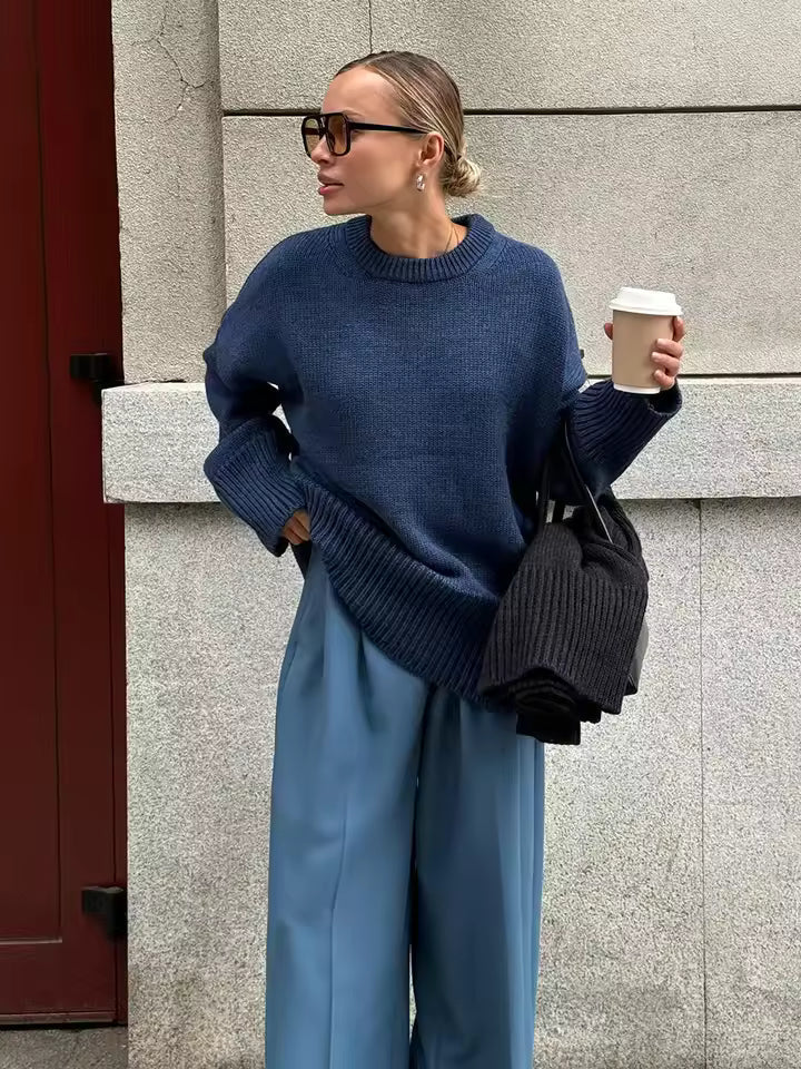 Oversized Dames Trui met Lange Mouwen en Ronde Hals