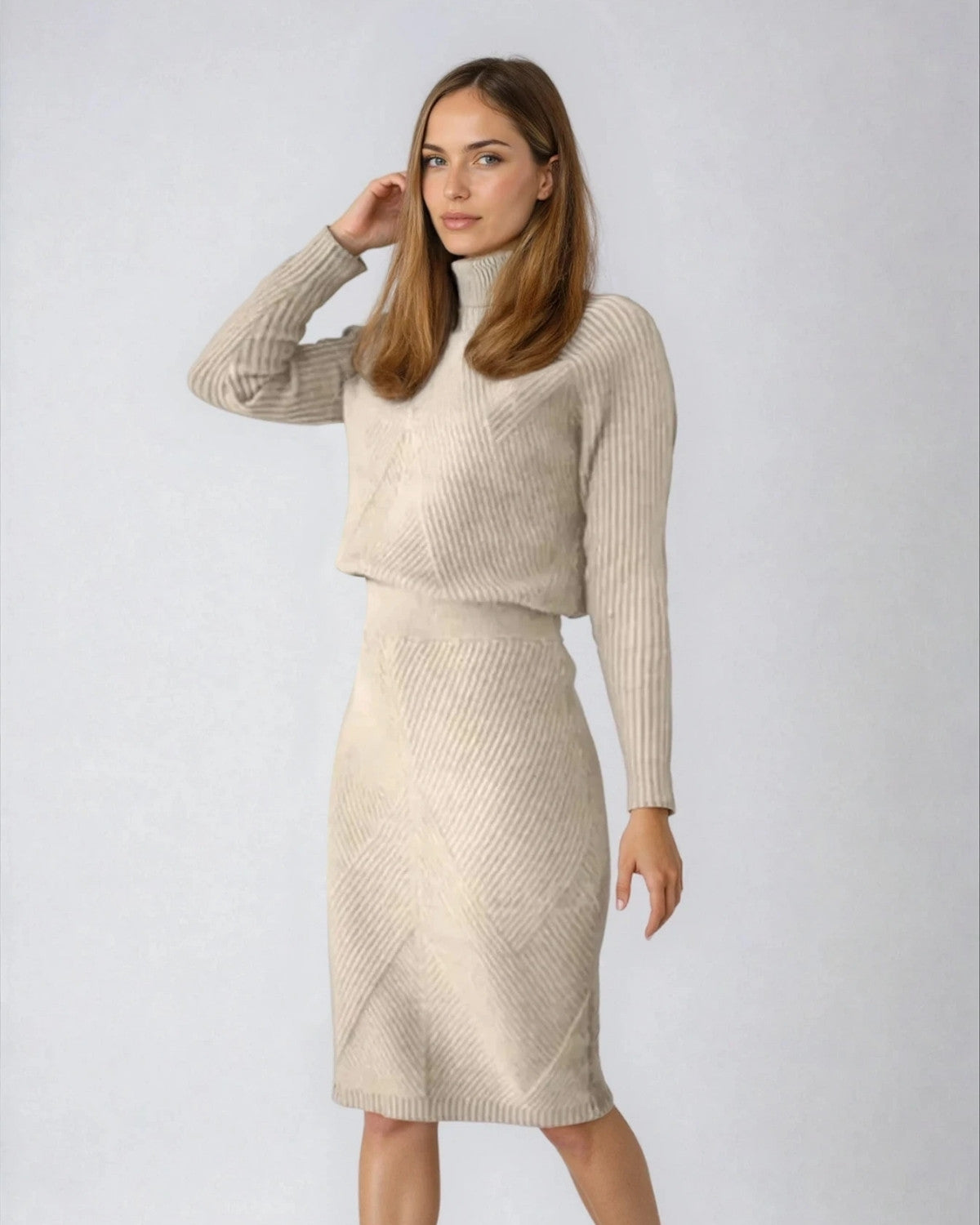 Warme Dames Midi Jurk met Col en Lange Mouwen Winter