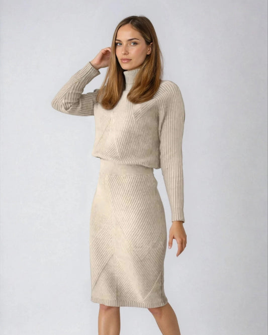 Warme Dames Midi Jurk met Col en Lange Mouwen Winter