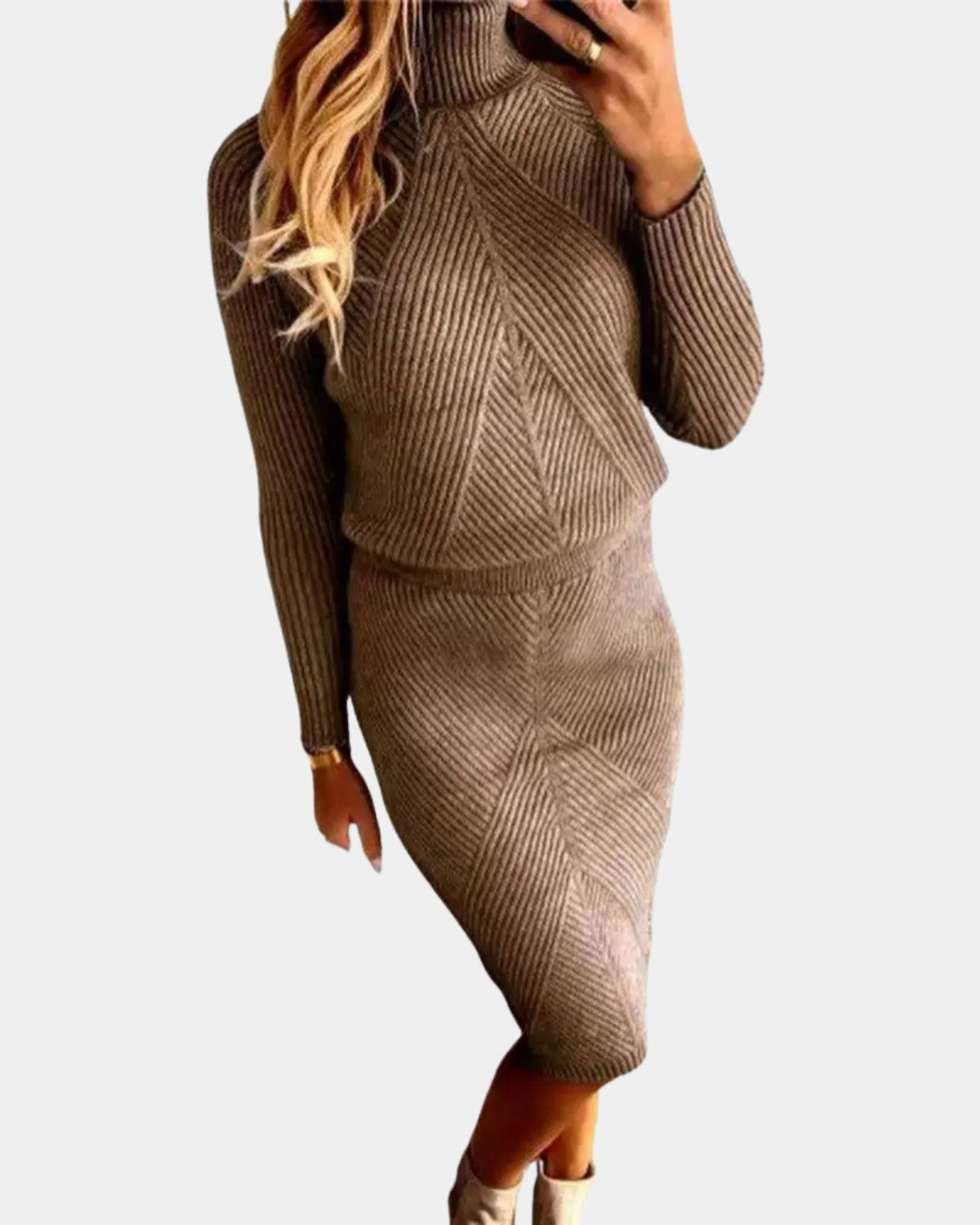 Warme Dames Midi Jurk met Col en Lange Mouwen Winter