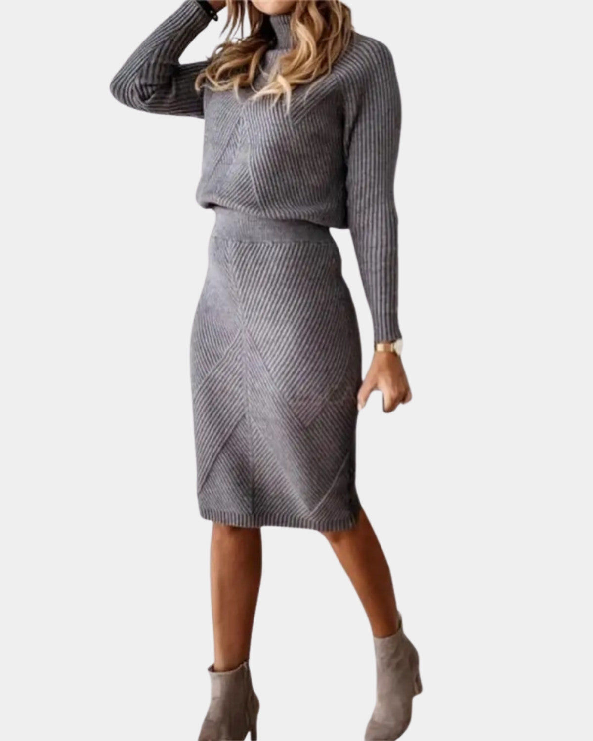 Warme Dames Midi Jurk met Col en Lange Mouwen Winter