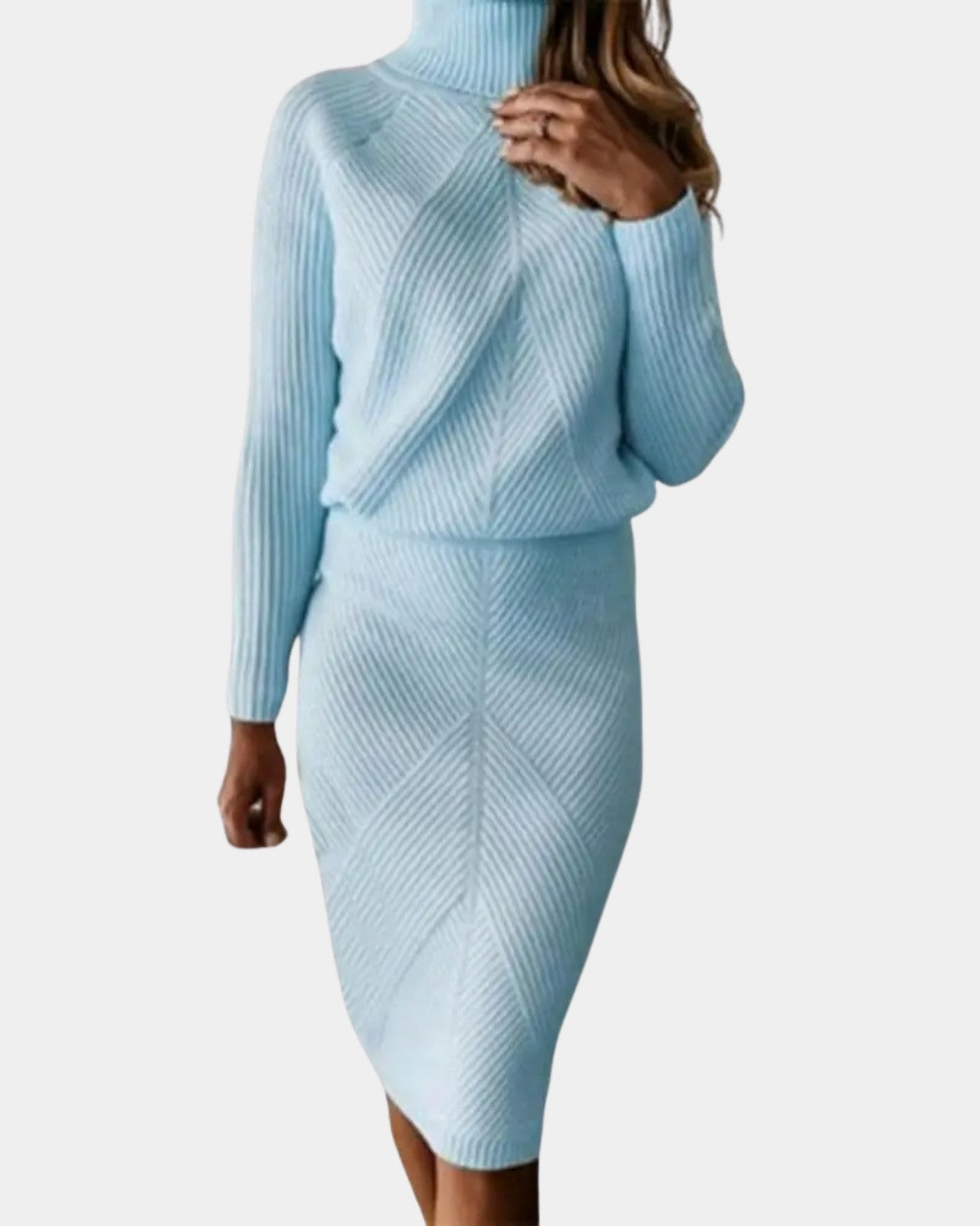 Warme Dames Midi Jurk met Col en Lange Mouwen Winter