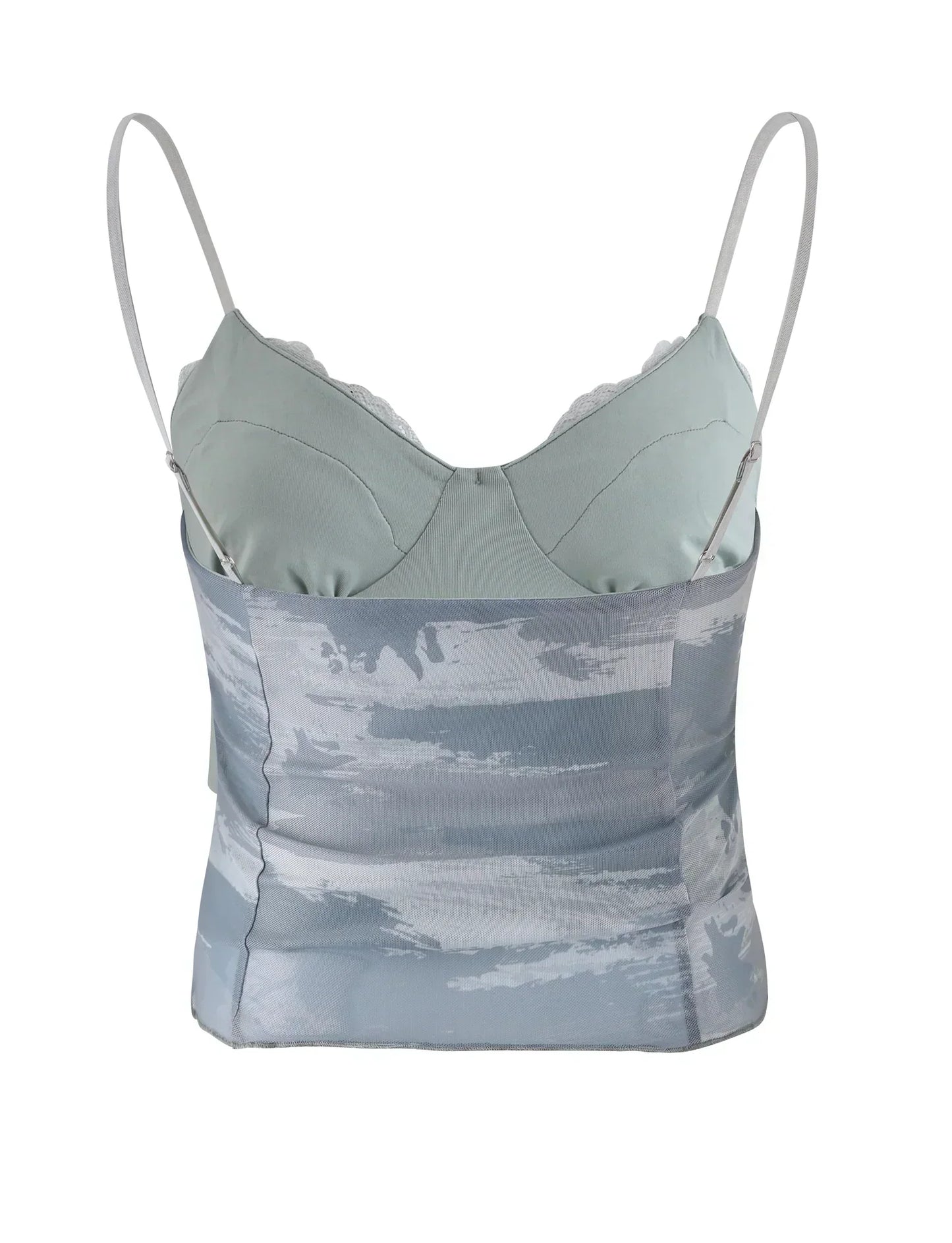 Felise | Satijnen Camo Top met Kant en Spaghetti Bandjes