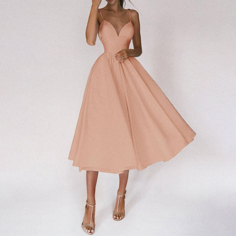 Laurela | Elegante A-Lijn Midi Jurk met Spaghettibandjes