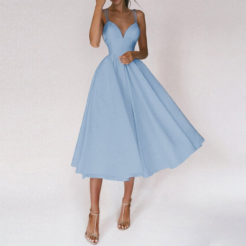 Laurela | Elegante A-Lijn Midi Jurk met Spaghettibandjes