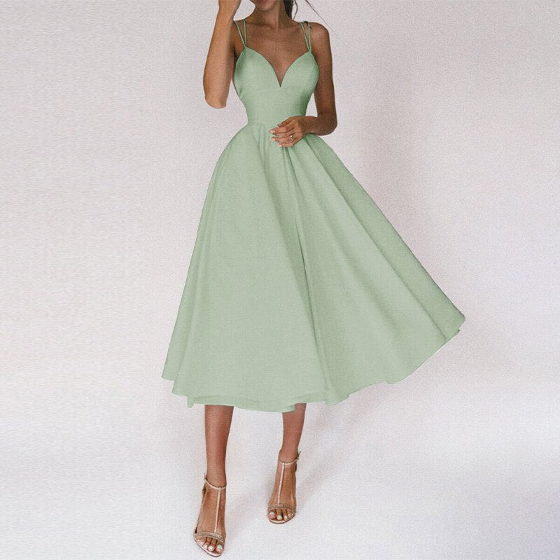 Laurela | Elegante A-Lijn Midi Jurk met Spaghettibandjes