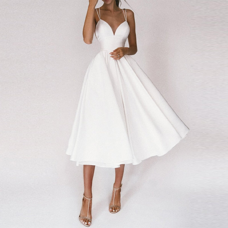 Laurela | Elegante A-Lijn Midi Jurk met Spaghettibandjes