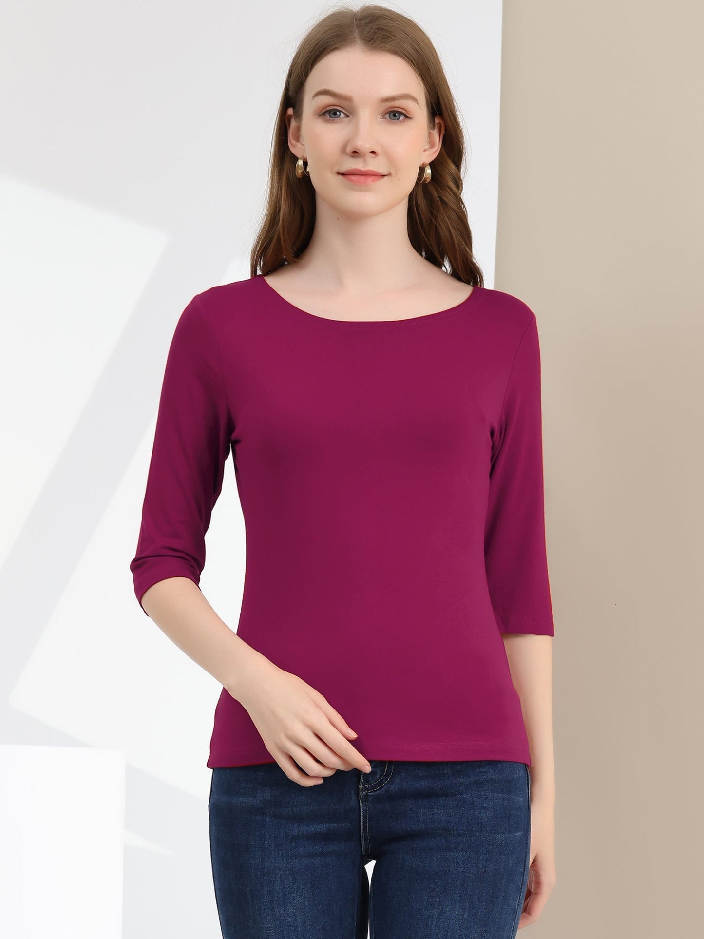 Zachte Vrouwen Shirt met Slim Fit en 3/4 Mouwen